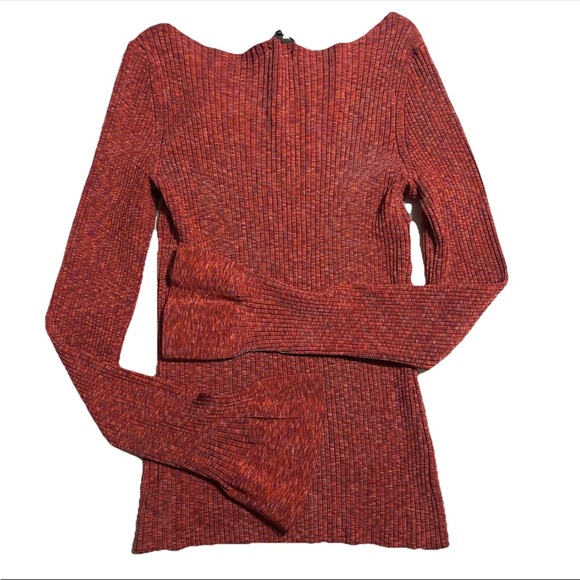 Theory Cabled Print Ribbed Boat Neck Sweater Top SUNSET MULTI Size M - Picture 8 of 11